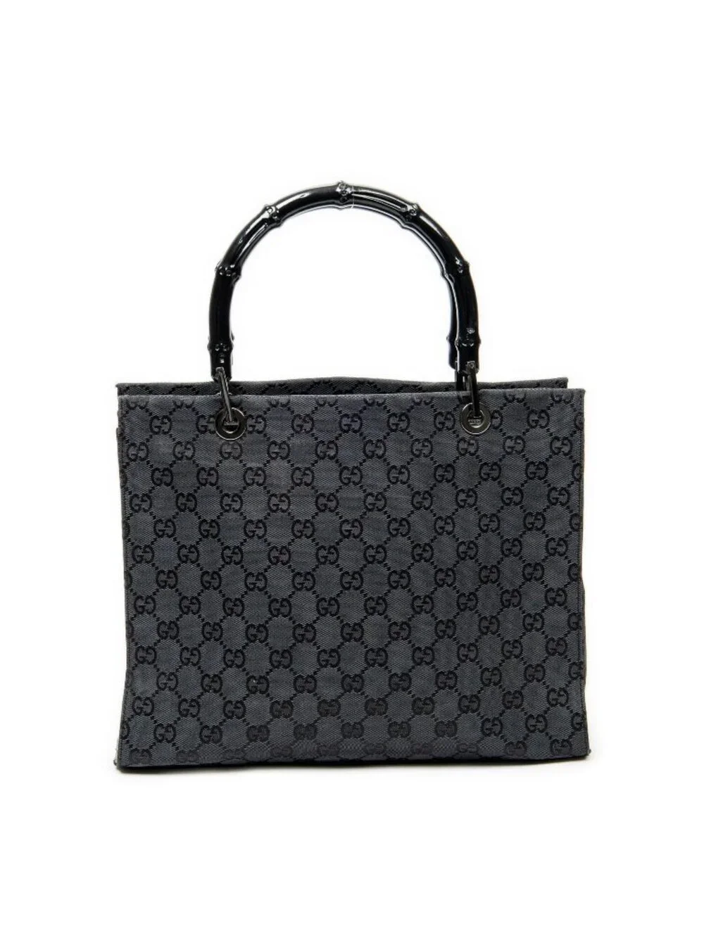 Gucci Large Square Bamboo Tote Black GG Canvas